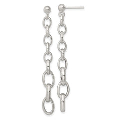Sterling Silver Polished Graduated Cable Link Post Dangle Earrings