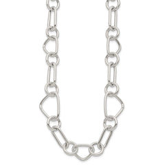Sterling Silver Polished Triangle Round and Oval Link 17.5 inch Necklace