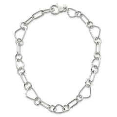 Sterling Silver Polished Triangle Round and Oval Link 17.5 inch Necklace
