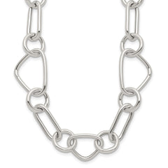 Sterling Silver Polished Triangle Round and Oval Link 17.5 inch Necklace