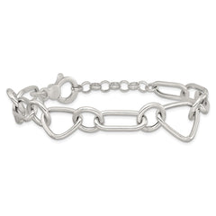 Sterling Silver Polished Triangle Round and Oval Link 8 inch with 1 inch extender Bracelet
