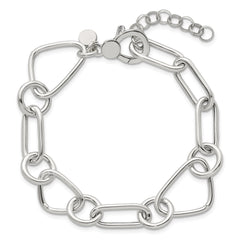 Sterling Silver Polished Triangle Round and Oval Link 8 inch with 1 inch extender Bracelet