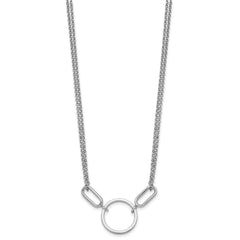 Sterling Silver Rhodium-plated Polished Circle 16 inch with 1 inch extension Necklace