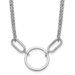 Sterling Silver Rhodium-plated Polished Circle 16 inch with 1 inch extension Necklace
