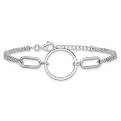 Sterling Silver Rhodium-plated Polished Circle 7 inch with 0.75 inch extension Bracelet