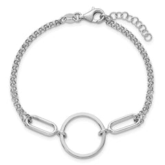 Sterling Silver Rhodium-plated Polished Circle 7 inch with 0.75 inch extension Bracelet