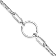 Sterling Silver Rhodium-plated Polished Circle 7 inch with 0.75 inch extension Bracelet