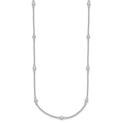 Sterling Silver Polished and Beaded CZ 16.75 inch with 0.5 inch Extension Necklace
