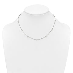 Sterling Silver Polished and Beaded CZ 16.75 inch with 0.5 inch Extension Necklace