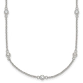 Sterling Silver Polished and Beaded CZ 16.75 inch with 0.5 inch Extension Necklace