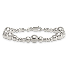 Sterling Silver Polished and Multi-Size Beads 7.5 Inch Bracelet