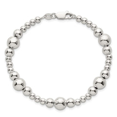 Sterling Silver Polished and Multi-Size Beads 7.5 Inch Bracelet