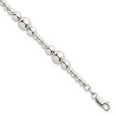 Sterling Silver Polished and Multi-Size Beads 7.5 Inch Bracelet