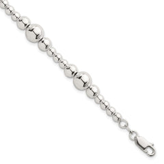 Sterling Silver Polished and Multi-Size Beads 7.5 Inch Bracelet