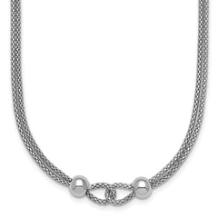 Sterling Silver Rhodium-plated Polished Beads Double Strand Mesh 16 inch with 2 inch Extender Necklace