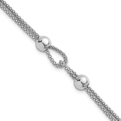 Sterling Silver Rhodium-plated Polished Beads Double Strand Mesh 7 inch with 0.75 inch Extender Bracelet