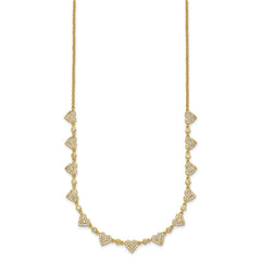 Sterling Silver Gold-tone Polished Pave CZ Hearts 16 Inch with 2 Inch Extension Necklace