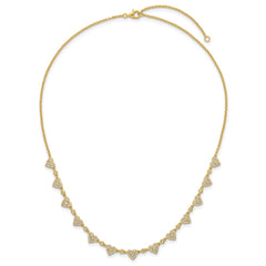 Sterling Silver Gold-tone Polished Pave CZ Hearts 16 Inch with 2 Inch Extension Necklace