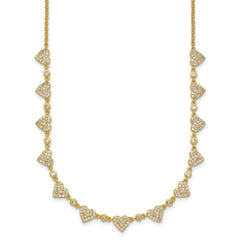 Sterling Silver Gold-tone Polished Pave CZ Hearts 16 Inch with 2 Inch Extension Necklace
