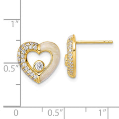Sterling Silver Gold-tone Polished CZ and Champagne Enamel Open Heart Post Earrings