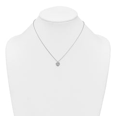Sterling Silver Rhodium-plated Polished Beaded and Textured CZ Heart 16 Inch with 2 Inch Extension Necklace