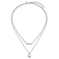 Sterling Silver Rhodium-plated CZ Puffed Heart 16 inch with 2 inch extender 2-strand Necklace
