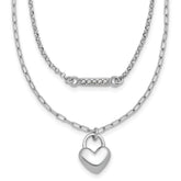 Sterling Silver Rhodium-plated CZ Puffed Heart 16 inch with 2 inch extender 2-strand Necklace