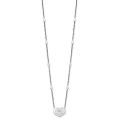 Sterling Silver Rhodium-plated Mother of Pearl Heart 16 inch with 1 inch extension Station Necklace
