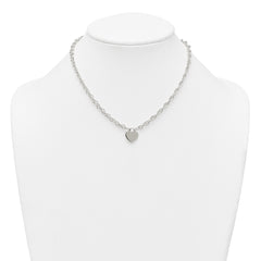 Sterling Silver Polished Fancy Engravable Heart Disc on Rope Chain 16 Inch with 2 Inch Extension Necklace