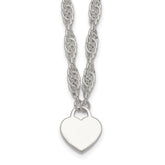 Sterling Silver Polished Fancy Engravable Heart Disc on Rope Chain 16 Inch with 2 Inch Extension Necklace