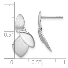 Sterling Silver Rhodium-plated Brushed and Polished Fancy Leaves Dangle Post Earrings