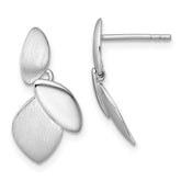 Sterling Silver Rhodium-plated Brushed and Polished Fancy Leaves Dangle Post Earrings