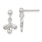 Sterling Silver Polished Three Leaf Dangle Post Earrings