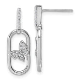 Sterling Silver Rhodium-plated CZ Oval Dangle With Butterfly Post Earrings