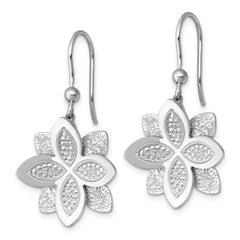 Sterling Silver Rhodium-plated Polished Brushed and Textured Flower Shepherd Hook Dangle Earrings