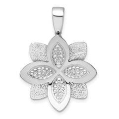 Sterling Silver Rhodium-plated Polished Brushed and Textured Flower Pendant