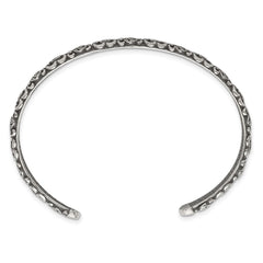 Sterling Silver Antiqued Floral 6.5mm Cuff Bangle Bracelet