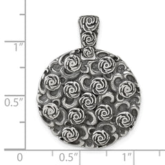 Sterling Silver Antiqued Floral 24mm Round Disc Pendant