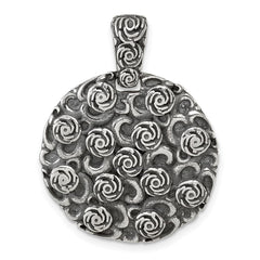 Sterling Silver Antiqued Floral 24mm Round Disc Pendant