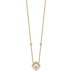 Sterling Silver Gold-tone CZ and Champagne Enamel Square 16 inch with 1.5 inch Extension Necklace