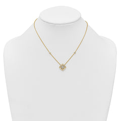 Sterling Silver Gold-tone CZ and Champagne Enamel Square 16 inch with 1.5 inch Extension Necklace