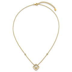 Sterling Silver Gold-tone CZ and Champagne Enamel Square 16 inch with 1.5 inch Extension Necklace
