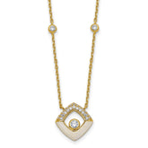 Sterling Silver Gold-tone CZ and Champagne Enamel Square 16 inch with 1.5 inch Extension Necklace