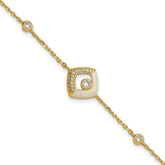 Sterling Silver Gold-tone CZ and Champagne Enamel Square 7 inch with 0.5 inch Extension Bracelet