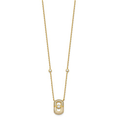 Sterling Silver Gold-tone CZ and Champagne Enamel Rectangle 16 inch with 1.5 inch Extension Necklace