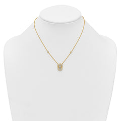 Sterling Silver Gold-tone CZ and Champagne Enamel Rectangle 16 inch with 1.5 inch Extension Necklace