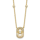 Sterling Silver Gold-tone CZ and Champagne Enamel Rectangle 16 inch with 1.5 inch Extension Necklace