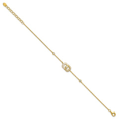 Sterling Silver Gold-tone CZ and Champagne Enamel Rectangle 7 inch with 0.5 inch Extension Bracelet