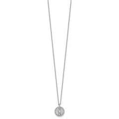 Sterling Silver Rhodium-plated Polished Beaded and Textured CZ Circle 16 Inch with 2 Inch Extension Necklace