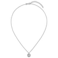 Sterling Silver Rhodium-plated Polished Beaded and Textured CZ Circle 16 Inch with 2 Inch Extension Necklace